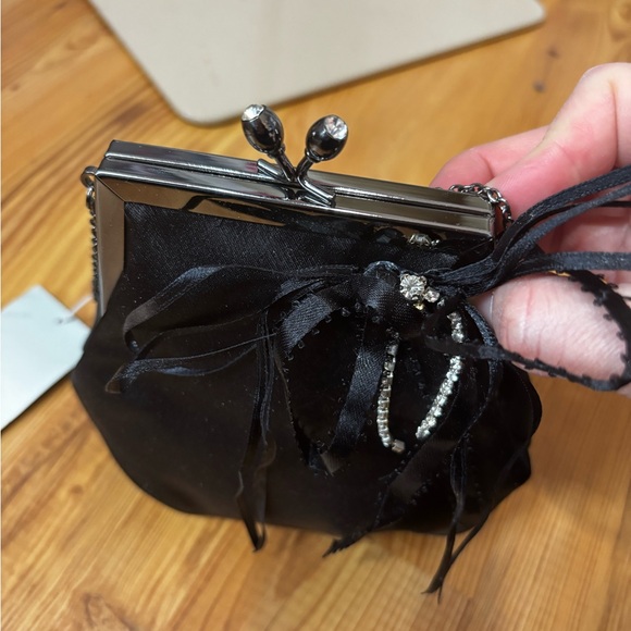 NWT JW Style women’s black satin bow purse 2000s Y2K vintage kisslock prom - Picture 4 of 9